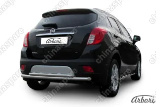 Защита заднего бампера d57+d42 двойная радиусная Arbori нерж. сталь для Opel Mokka 2013-2016