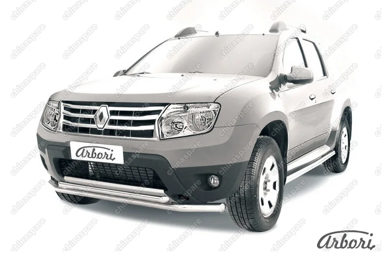 AFZDARD02 Защита переднего d57+d42 бампера двойная Arbori нерж. сталь для RENAULT Duster 2010-2015